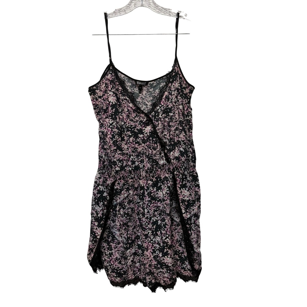 Buffalo David Bitton Womens‎ Floral Lace Trim Romper Pink Black Large L/G